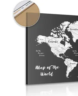 Obrazy na korku Obraz na korku černobílá jedinečná mapa světa