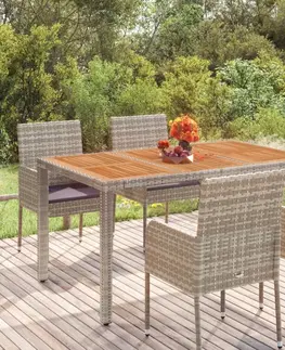 Zahradní stolky Zahradní stůl s dřevěnou deskou šedý 150 x 90 x 75 cm polyratan