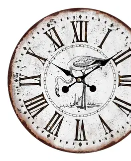 Hodiny Vintage hodiny s římskými číslicemi a plameňákem – Ø 34*1 cm / 1*AA Clayre & Eef 6KL0643