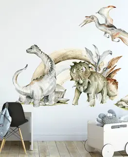 Samolepky na zeď Samolepky do dětského pokoje - Dinosauři s duhou