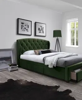 Postele HALMAR Čalouněná postel Rina tmavě zelená 160x200 cm