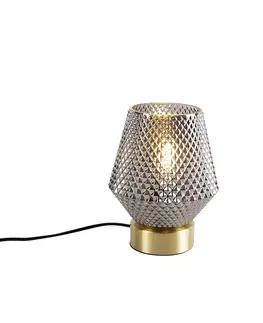Stolni lampy Art deco stolní lampa mosaz s kouřovým sklem - Karce