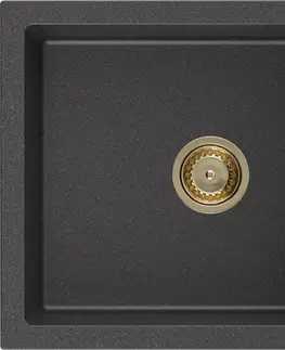 Sifony k pračkám MEXEN/S Leo granitový dřez 1 s odkapávačem 900x500 mm, černá kropenatá,+ zlatý sifon 6501901010-76-G