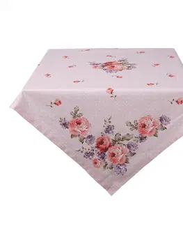 Ubrusy Růžový bavlněný ubrus na stůl s růžemi Dotty Rose - 100*100 cm Clayre & Eef DTR01