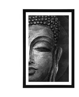 Feng Shui Plakát s paspartou tvář Buddhy v černobílém provedení