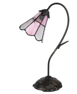Svítidla Stolní lampa Tiffany FlowerArc pink - 30*17*48 cm E14/max 1*25W Clayre & Eef 5LL-6247