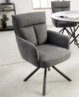 Designové a luxusní křesla do pracovny a kanceláře Estila Retro designová otočná židle Dover s tmavě šedým čalouněním a černým kovovým nohama 92cm