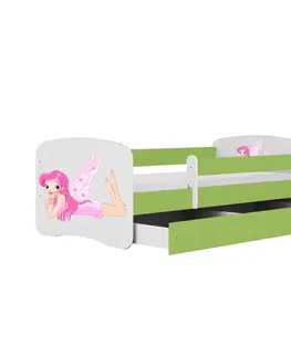 Dětské postýlky Kocot kids Dětská postel Babydreams víla s křídly zelená, varianta 70x140, se šuplíky, bez matrace