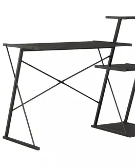 Pracovní stoly Psací stůl s policemi dřevotříska / ocel Dekorhome Černá