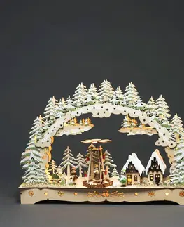 Vánoční dekorace Adventní dřevěný LED svícen Vánoční kolotoč 15 LED, teplá bílá, 43 x 29,5 cm