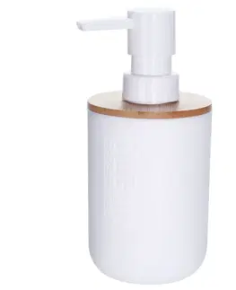 Dávkovače mýdla DekorStyle Bílý zásobník na tekuté mýdlo s bambusovým víčkem
