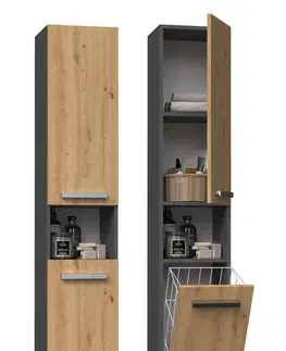 Koupelnový nábytek TP Living Koupelnová skříňka s košem na prádlo NEL III antracit/dub artisan