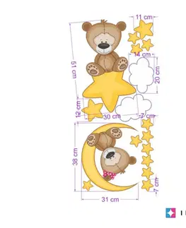 Samolepky na zeď Dětské samolepky na zeď - Plyšoví medvídci s hvězdami a měsícem