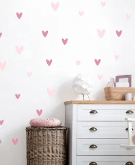 Samolepky na zeď Nálepky na zeď pro dívku - Růžová srdíčka, samolepka na zeď, přelepitelná