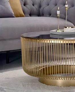 Designové a luxusní konferenční stolky Estila Art deco kulatý konferenční stolek Esme se zlatou kovovou konstrukcí a černou skleněnou deskou 80cm