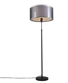 Stojaci lampy Stojací lampa černá s černo-bílým stínidlem nastavitelným 47 cm - Parte