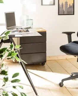 Designové a luxusní židle do pracovny a kanceláře Estila Designové kancelářské křeslo Reno černé barvy s nastavitelnou výškou na kolečkách 102-110cm