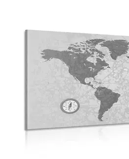 Obrazy mapy Obraz mapa světa s kompasem v retro stylu v černobílém provedení