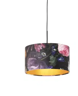 Zavesna svitidla Závěsná lampa s velurovými odstíny květin se zlatem 35 cm - Combi