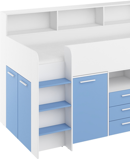 Postele Multifunkční patrová postel DAGOBERT, levá, bílá/sv. modrá, 5 let záruka