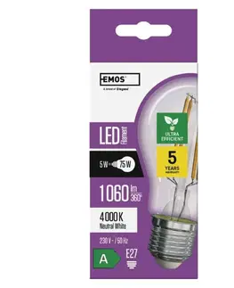 LED žárovky EMOS LED žárovka Filament A60 / E27 / 5 W (75 W) / 1 060 lm / neutrální bílá ZF5158