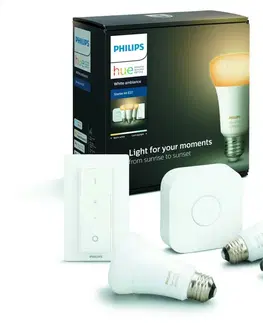 LED žárovky PHILIPS HUE Hue Bluetooth LED White Ambiance základní sada LED žárovka 3xE27 A19 9.5W 806lm 2200K-6500K + bridge + dimmer switch
