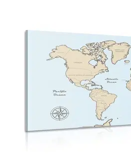 Obrazy mapy Obraz béžová mapa světa na modrém pozadí