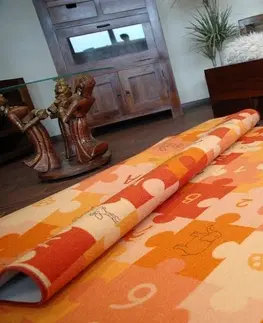 Koberce a koberečky Dywany Lusczow Dětský koberec PUZZLE oranžový, velikost 80x160