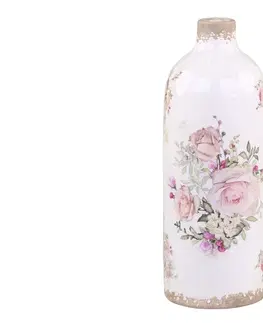 Dekorativní vázy Keramická dekorační váza s růžemi Rose pattern L - Ø 11*31cm Chic Antique 65570-19