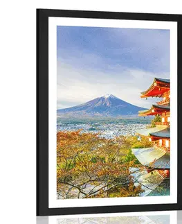 Příroda Plakát s paspartou výhled na Chureito Pagoda a horu Fuji