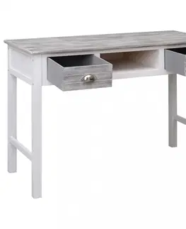Pracovní stoly Psací stůl se 2 zásuvkami masivní dřevo Dekorhome Bílá / stříbrná