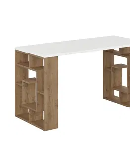 Psací stoly Kalune Design Psací stůl MAZE tmavý dub/bílý