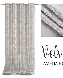 Záclony Závěs AmeliaHome Velvet Silver Leaves béžový, velikost 140x245