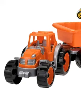 Hračky MIKRO TRADING - Traktor se sklápěcím přívěsem 54cm oranžový v síťce