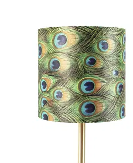 Stolni lampy Botanická stolní lampa mosaz s pávím odstínem 25 cm - Simplo