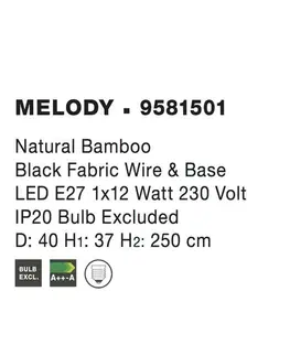 Retro závěsná svítidla NOVA LUCE závěsné svítidlo MELODY přírodní bambus černý kabel E27 1x12W IP20 bez žárovky 9581501