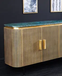 Luxusní příborníky a komody Estila Luxusní art deco příborník Marmolla Verde s mramorovou deskou zlatý 160 cm