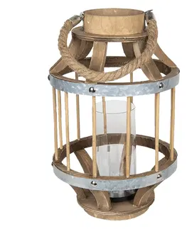 Zahradní lampy Hnědá dřevěná lucerna Renee - Ø 22*35 cm Clayre & Eef 6H1733S