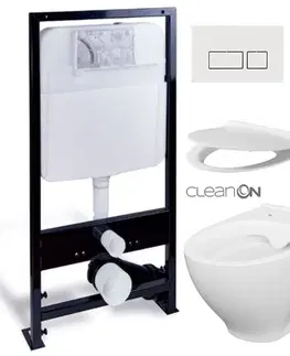WC sedátka PRIM předstěnový instalační systém s bílým  tlačítkem  20/0042 + WC CERSANIT CLEANON MODUO + SEDÁTKO PRIM_20/0026 42 MO1