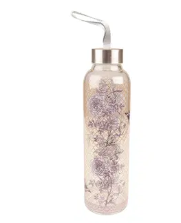 Džbány Skleněná láhev zdobená květy s uzávěrem - Ø 6*23 / 650 ml Clayre & Eef 6GL4041