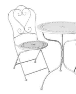 Zahradní sestavy Krémová antik zahradní souprava stůl a 2 židle - Ø 60*74 / 2x 50*37*94 cm Chic Antique 40041519