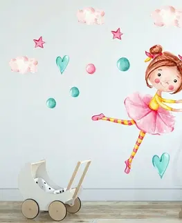 Pohádkové postavičky Krásna detská nálepka na stenu dievčatko s balónmi