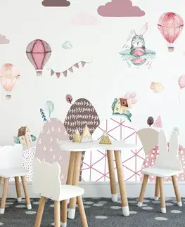 Samolepky na zeď Samolepky na zeď - Kopce a balóny v růžovém