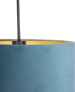 Zavesna svitidla Závěsná lampa s velurovým odstínem modrá se zlatem 35 cm - Combi