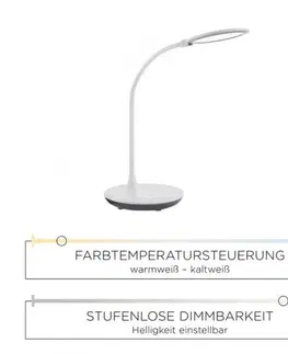 LED stolní lampy LEUCHTEN DIREKT is JUST LIGHT LED stolní lampa, bílé, stmívatelné, CCT, vč. nabíjení mobilu 3000-5500K