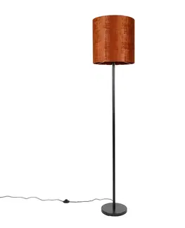 Stojaci lampy Stojací lampa černá velurová odstín oranžová 40 cm - Simplo