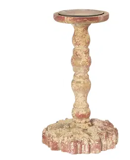Svícny Dřevěný vintage svícen s červenou patinou - Ø 16*27 cm Clayre & Eef 6Y3223R
