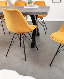 Luxusní jídelní židle Estila Moderní designová židle Scandinavia s manšestrovým čalouněním hořčicová žlutá