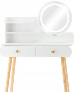 Toaletní stolky Bílý toaletní stolek s LED zrcadlem