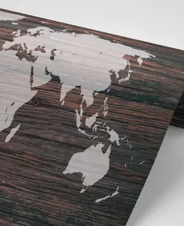 Tapety mapy Tapeta mapa světa na dřevě